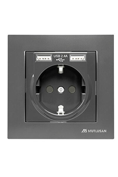 Mutlusan 2 Li Usb Li Toprak.priz أنثراسايت