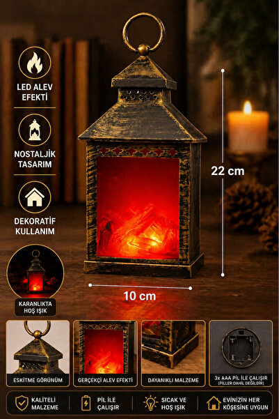Tamsena Store Vintage Tasarım Pilli Şömine Dekoratif Nostaljik Led Işıklı Mas...