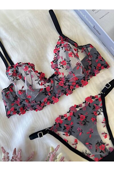 ARONA Çiçekli Bralet Dantelli Sütyen Takımı