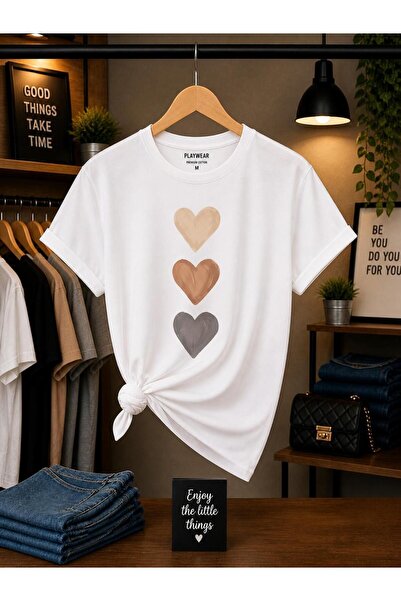 playwear Μπλουζάκι με σχέδιο καρδιάς και στάμπα στο στήθος, 100% βαμβάκι, ove...