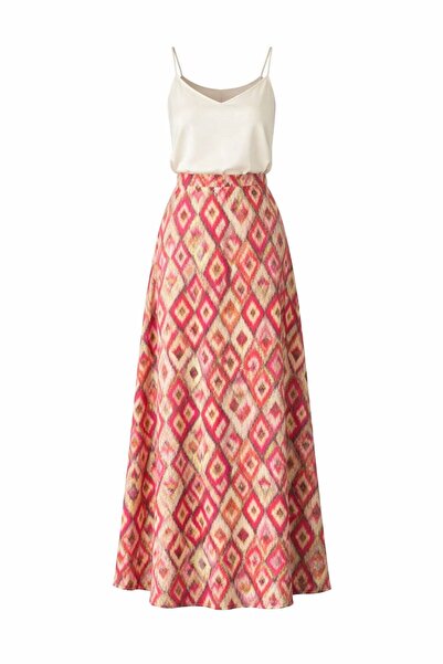 Eight Fashion Γυναικεία ψηλόμεση σατέν γεωμετρική μακριά φούστα