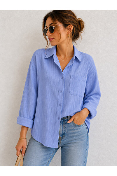 LOBOLIC Women's Oversize Shirt with Pocket Detail, Buttoned Long Sleeve, Rela...