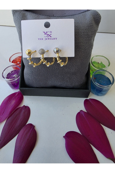 YSX JEWELRY أقراط بتفاصيل كرات ثلاثية