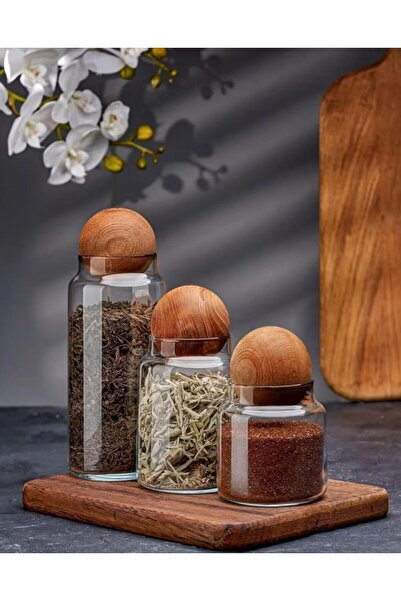 Home Set of 3 Acacia Bamboo Jar with Lid