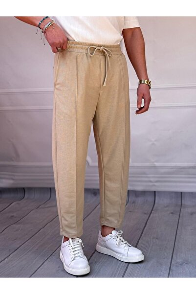 MODEFENDİ Παντελόνι Boyfriend Jogger με λεπτομέρεια από ύφασμα βάφλας και ρίγες