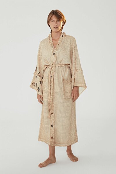 CAN ÇAPAR Beige Kimono Jacket 100% High Quality Cotton