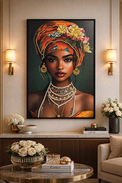 OEM Tablou Femeie Africană cu Pietricele 70x50cm - Black