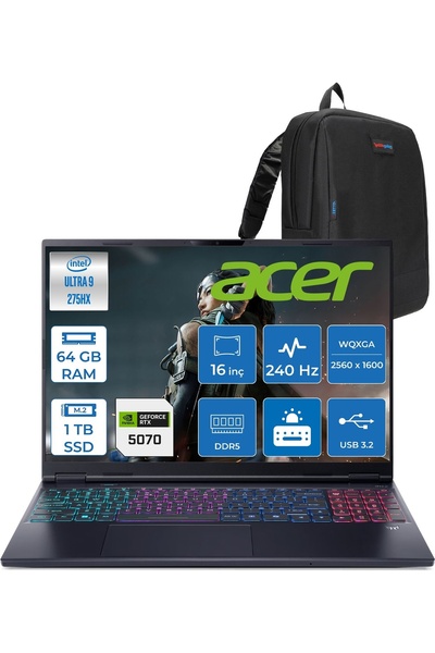 ACER Predator Helıos Neo 16S Aı Intel®core™ Ultra 9 275HX 64GB Ddr5 1tb SSD 8...