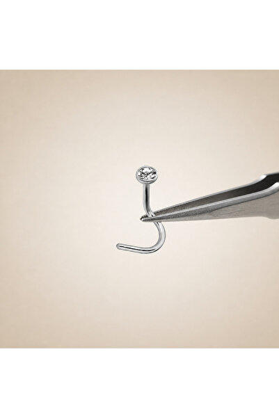 DRAGONTATTOO Taşlı Gümüş Burun Piercing (Nostril) – Minimal Kıvrımlı Nose Stud
