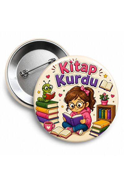 Gumustenevim Kitap Kurdu Kız Öğrenci Motivasyon Rozeti (10 Adet)
