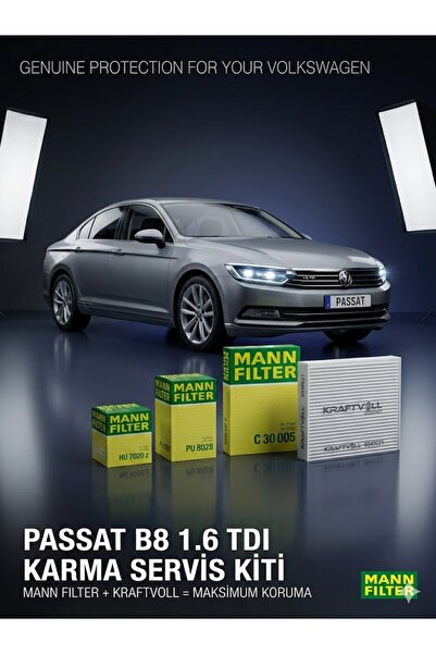 MANN Volkswagen Passat B8 1.6 Tdİ Filtre Bakım Seti 2015-2018 Dcx Uyumlu