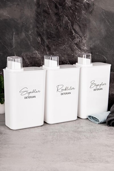 Minya Home Set of 3 White Self-Scaled 3 Lt Detergent Containers Colored, Whit...