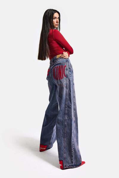 it's basic İts basic Kadın Kot Rengi mega Baggy Fit Paça ve Cep Detaylı Özel ...