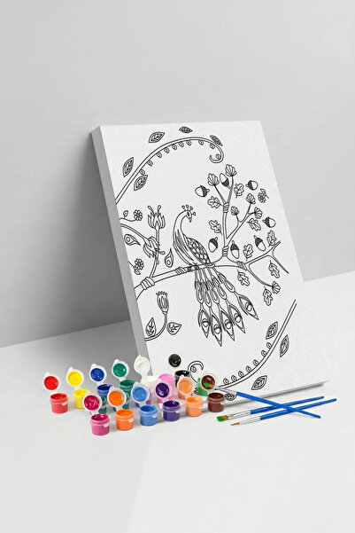 Tabdiko Tavus Kuşu Desenli Mandala Tuval Boyama Seti 40x50 cm