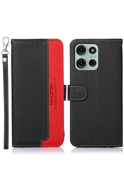 KHAZNEH Litchi Texture Θήκη Πορτοφόλι Black (Motorola Moto G75 5G)