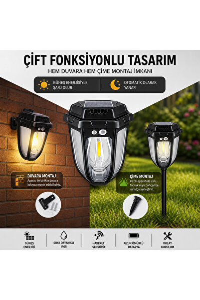Fonksiyonel Solar Hareket Sensörlü Çim / Bahçe Aydınlatma Armatürü ( 3 ADET GÖNDERİLECEKTİR )