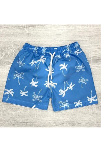 İray Pantaloni scurți de baie pentru băieți, cu model palmier albastru – Pant...