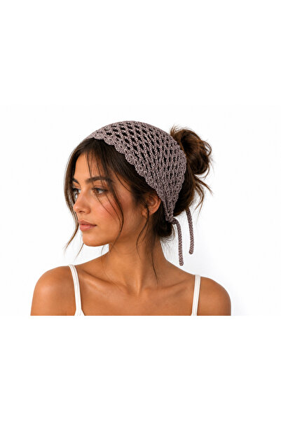 lunera Kül Lila Tonlarında, El Yapımı Örgü Bandana - %100 Pamuk – Bohem Tarz ...