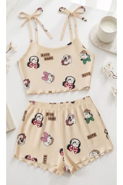 PEMBİŞ HOMEWEAR Angelina Fitilli Kaşkorse Şort Takımı