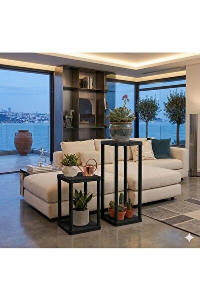 interhomestyle SAKURA İkili Çiçeklik Saksılık Siyah