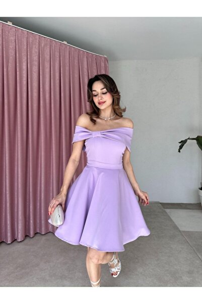 Klex Madonna Yaka Fiyonk Detaylı Kloş Mini Elbise 5032