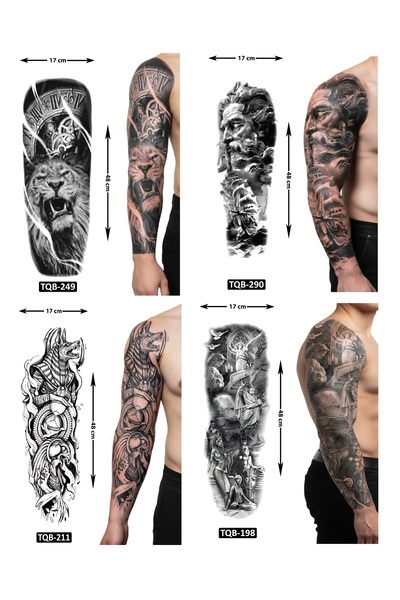 Airbrush Tattoo Öfkeli Tarz 4 Adet Birden Tam Kol Kaplama 1 Hafta Kalıcı Geçi...