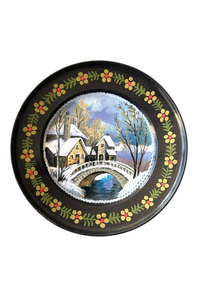 Ceramica Martinescu Farfurie decorativa 30 cm pictata manual – peisaj de iarn...