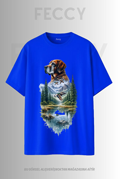 FECCY Premium μπλουζάκι με στάμπα σκύλου με θέμα Hunter Unisex Oversize Γυναι...