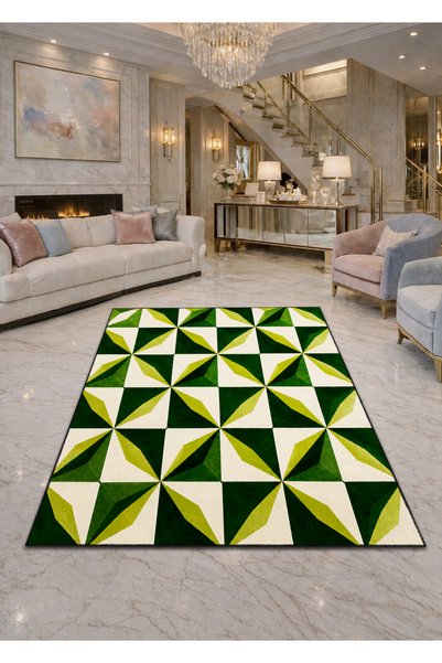 Rugs Modern Halı Sdt Green Checkered Patterned Modern Woven Base Decorative C...
