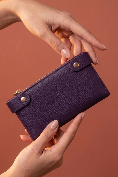 Valmont Purple Stylish Leather Women's Wallet with Special Box, Zipper, Card ...