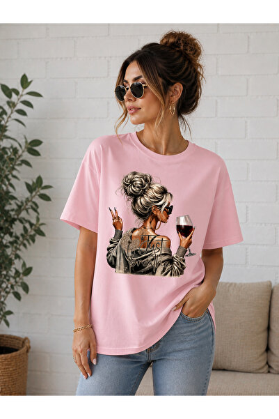 EYAX MODA Just Breather Women's Printed Oversize T-Shirt