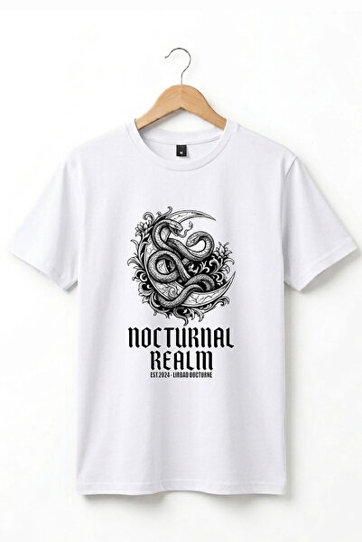 onsrawear تي شيرت أساسي فاخر مطبوع عليه ثعبان ونصف قمر من نوع Gothic Nocturna...