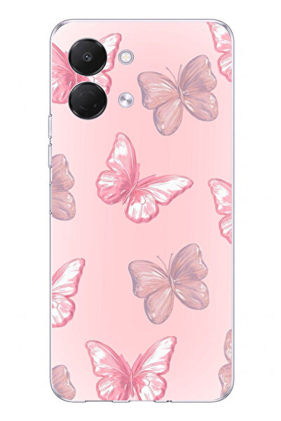 TechTree Tecno Spark GO 3 Uyumlu Pembe Kelebekler Baskılı Silikon Kılıf