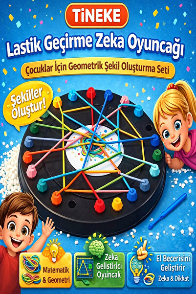 TİNEKE HOME Lastik Geçirme Zeka Oyuncağı Çocuklar İçin Eğitici Geometrik Şeki...