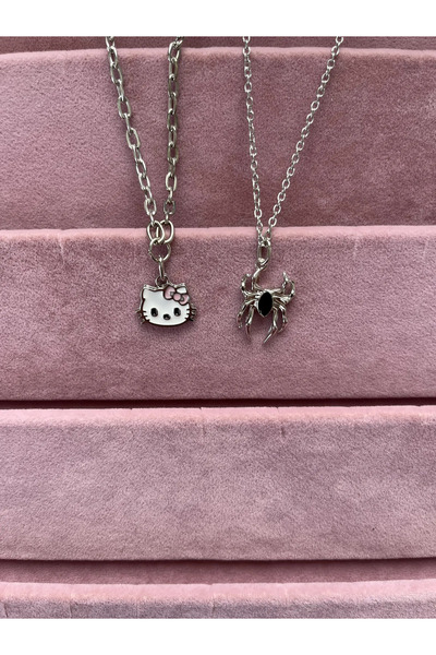Blok Takı Hello Kitty Örümcek Adam Çift Kolyesi