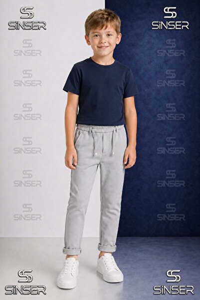 SS SİNSER Pantaloni uni pentru băieți, cu talie elastică, stil Lycra cu tiv p...