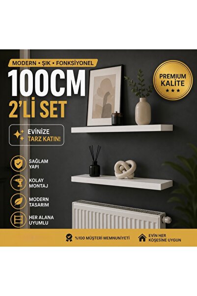 VARDAR 100 cm Uçan Raf 2’li Set MDFLAM | İnce Tasarım Modern Duvar Rafı – Sal...