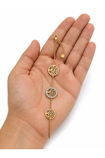 Yuchicly Tree of Life Pattern Stone Quality Steel Bracelet