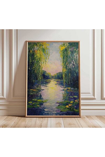 NinaStore Söğüt Göleti Duvar Sanatı - Yağlı Boya Tablo - Monet Esintili Manza...