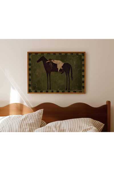NinaStore Minimalist Soyut At Binicisi Haki Yeşil Yağlı Boya Tablo Baskısı - ...