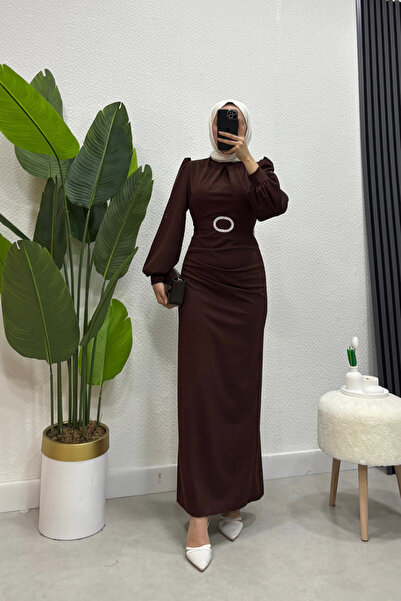 MODA ELİRA Kuşaklı Tokalı Scuba Tesettür Elbise Şık Uzun Elbise