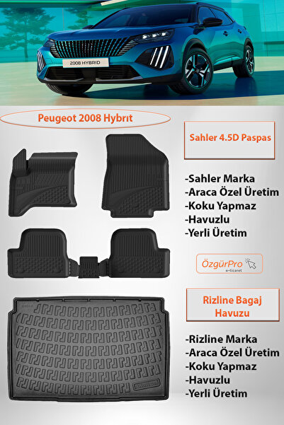 Sahler Peugeot 2008 HYBRID 2025 ve Sonrası 4.5D Paspas Rizline 3D Bagaj Havuz...