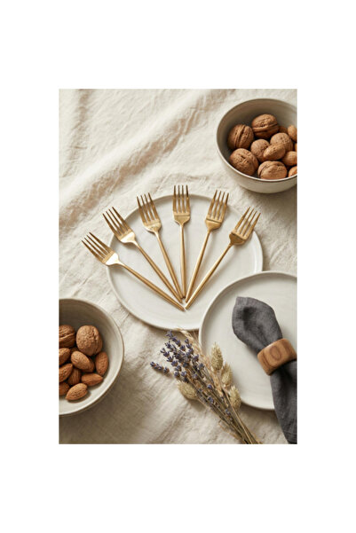 Hobibahçem Set of 6 Luxury Gold Stainless Steel Dessert Forks (16 cm)