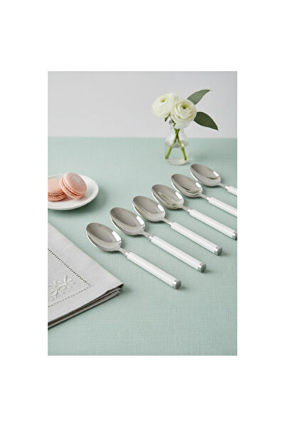 CRİSTAL 6-Piece Stainless Steel Dessert Spoon Set White Handle 15 cm