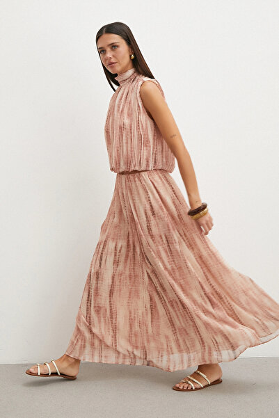UTERPE Nude Tonlu Batik Maxi Etek