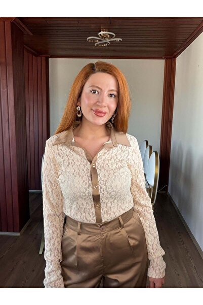 Arwey Women's Lace Shirt Long Sleeve Regular Fit Ecru
