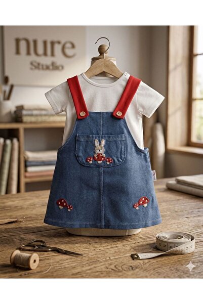 nure studio Baby Girl/Child Denim Salopet Dress Tshirt 2-Piece Set
