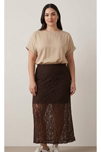 BLOUSE Astar Üstü Transparan Dantelli Şık Etek