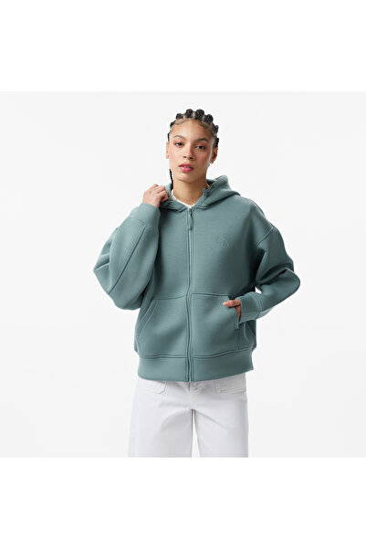 Calvin Klein Scuba Cropped Oversized Kadın Gri Sweatshirt