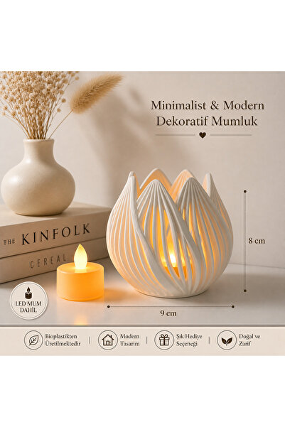 zulya Minimalist Modern LED Mumluk 9x8 cm | Dekoratif Işıklı Mumluk | Şık Ev ...